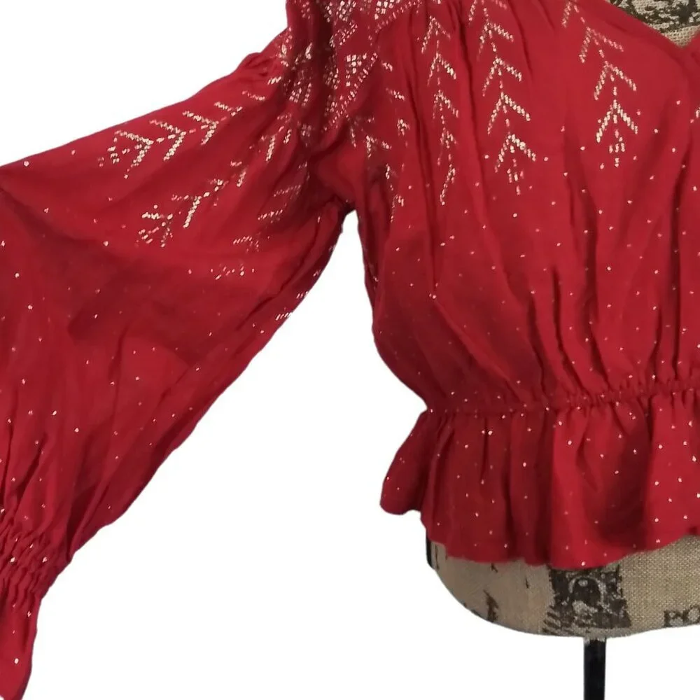 Free People Counting Stars Balloon‎ Sleeve Peasant Blouse Size XS